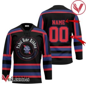 Personalized Black Born To Drink Pabst Blue Ribbon and Play Hockey Jersey - Vesles2014S
