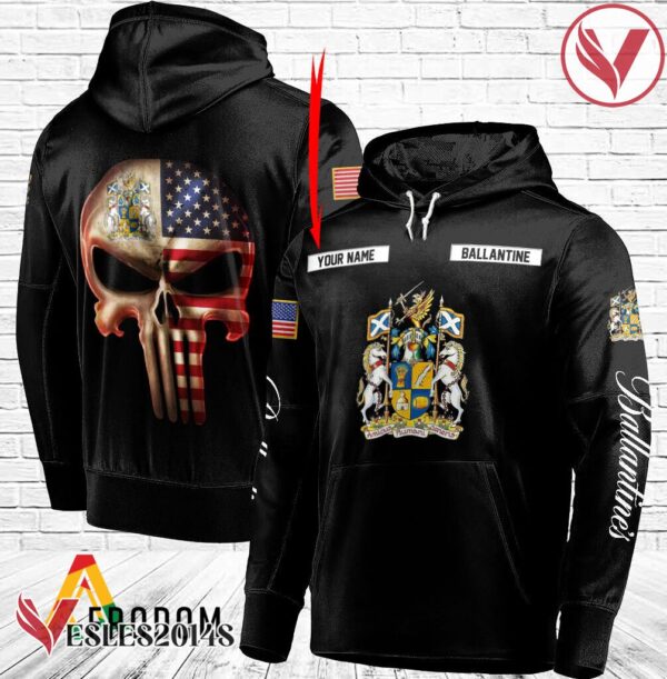 Personalized Black USA Flag Skull Ballantine Hoodie - Vesles2014S