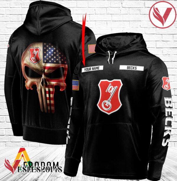 Personalized Black USA Flag Skull Becks Beer Hoodie - Vesles2014S