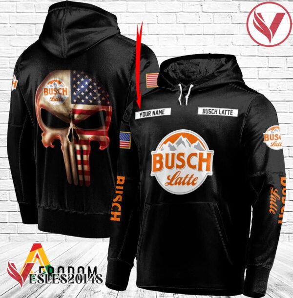 Personalized Black USA Flag Skull Busch Latte Hoodie - Vesles2014S