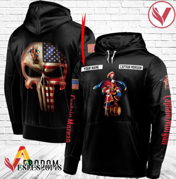 Personalized Black USA Flag Skull Captain Morgan Hoodie - Vesles2014S
