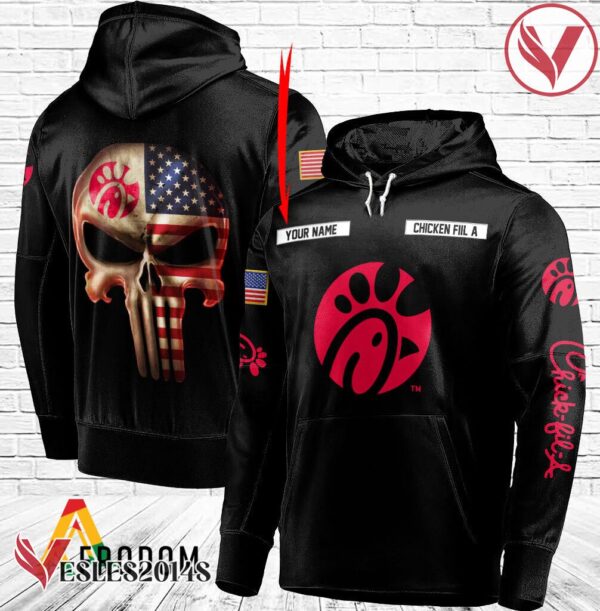 Personalized Black USA Flag Skull Chick Fil A Hoodie - Vesles2014S