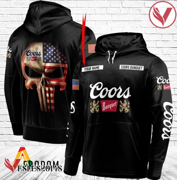 Personalized Black USA Flag Skull Coors Banquet Beer Hoodie - Vesles2014S