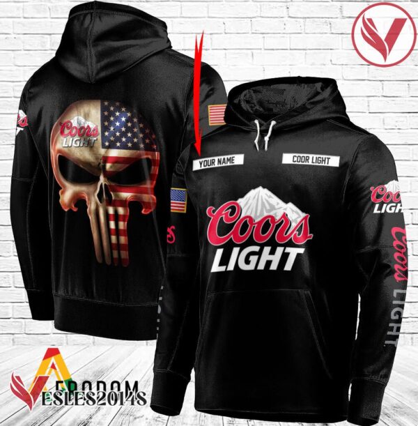 Personalized Black USA Flag Skull Coors Light Beer Hoodie - Vesles2014S
