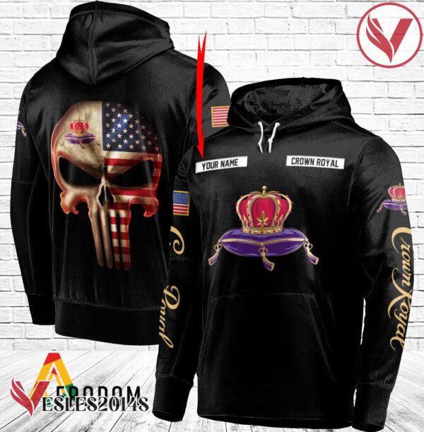 Personalized Black USA Flag Skull Crown Royal Hoodie - Vesles2014S