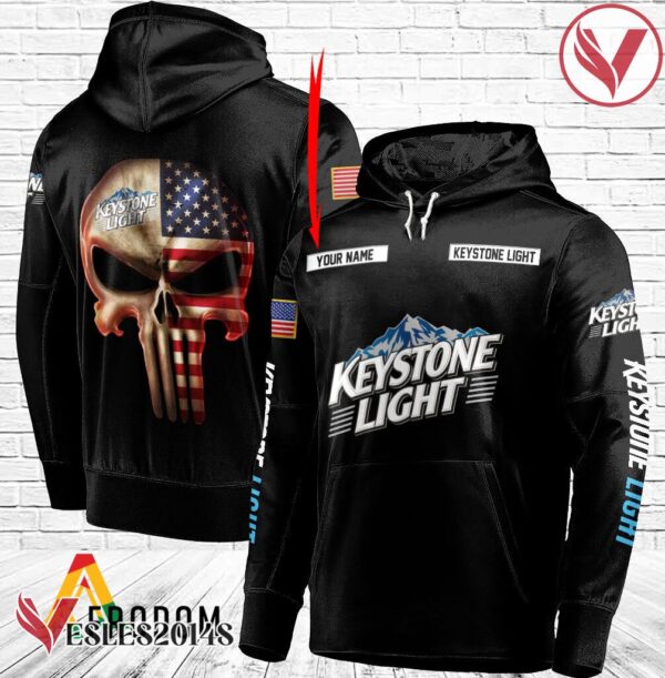 Personalized Black USA Flag Skull Keystone Light Hoodie - Vesles2014S