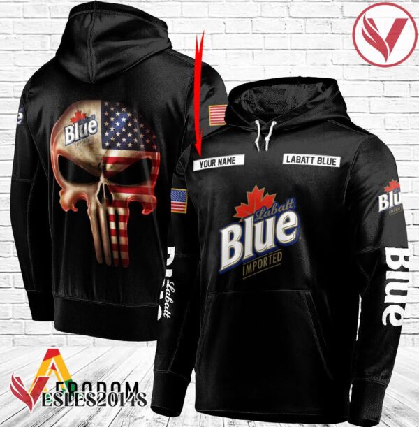 Personalized Black USA Flag Skull Labatt Blue Beer Hoodie - Vesles2014S
