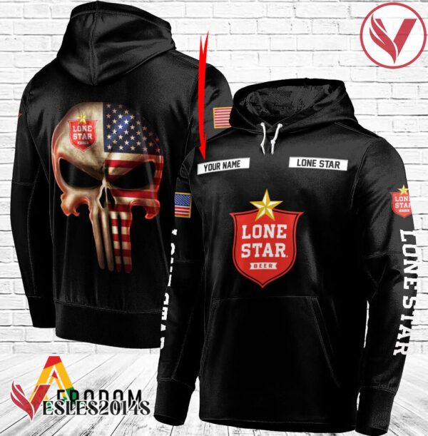 Personalized Black USA Flag Skull Lone Star Beer Hoodie - Vesles2014S