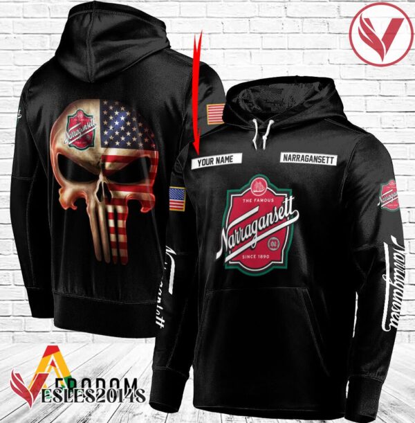 Personalized Black USA Flag Skull Narragansett Beer Hoodie - Vesles2014S