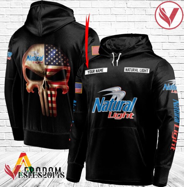 Personalized Black USA Flag Skull Natural Light Hoodie - Vesles2014S