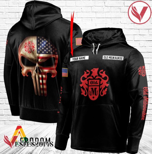 Personalized Black USA Flag Skull Old Milwaukee Beer Hoodie - Vesles2014S