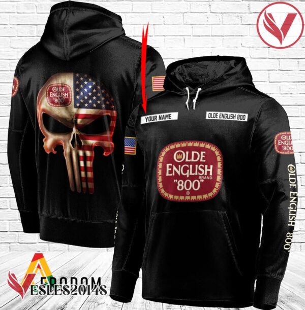 Personalized Black USA Flag Skull Olde English 800 Hoodie - Vesles2014S