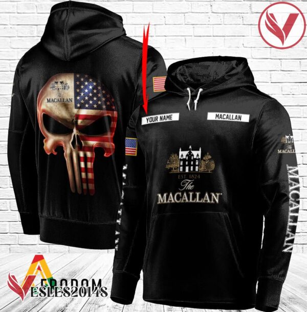 Personalized Black USA Flag Skull The Macallan Hoodie - Vesles2014S