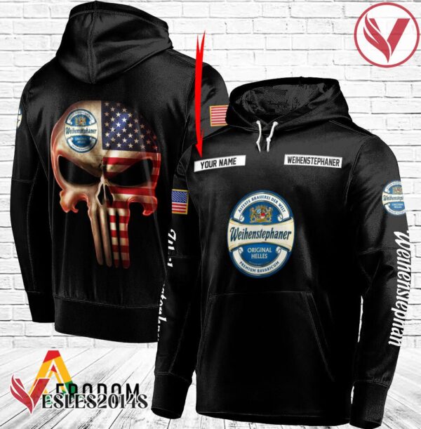 Personalized Black USA Flag Skull Weihenstephaner Beer Hoodie - Vesles2014S
