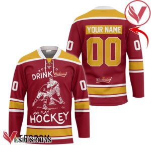 Personalized Born To Drink Budweiser and Play Hockey Jersey - Vesles2014S