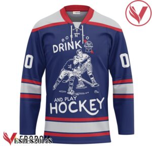 Personalized Born To Drink Pabst Blue Ribbon and Play Hockey Jersey - Vesles2014S 1