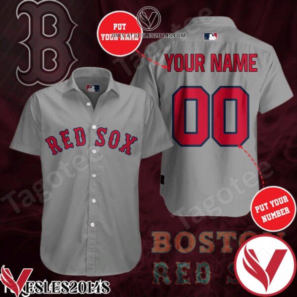 Personalized Boston Red Sox Light Gray Hawaiian Shirt And Short, Unique Gifts For Friends - Vesles2014S 1