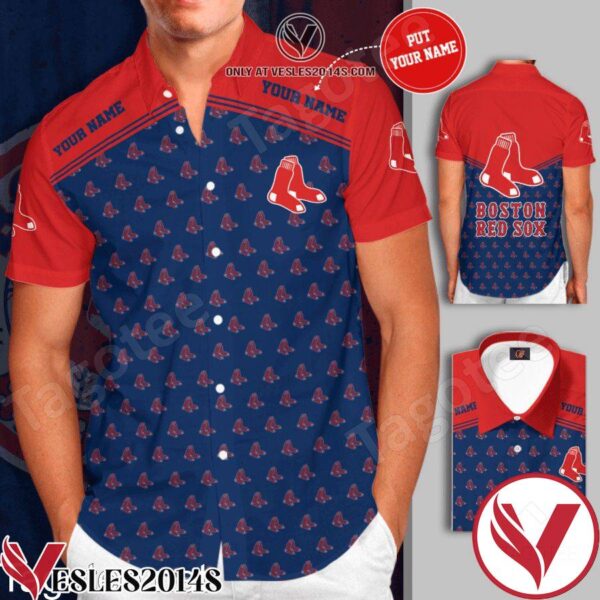 Personalized Boston Red Sox Logo Cobalt Red Hawaiian Shirt And Short, Unique Gifts For Friends - Vesles2014S 1