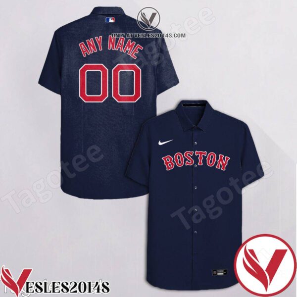 Personalized Boston Red Sox Navy Hawaiian Shirt And Short QVE, Unique Gifts For Friends - Vesles2014S 1