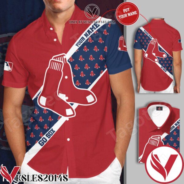 Personalized Boston Red Sox Red Blue Hawaiian Shirt And Short, Unique Gifts For Friends - Vesles2014S 1