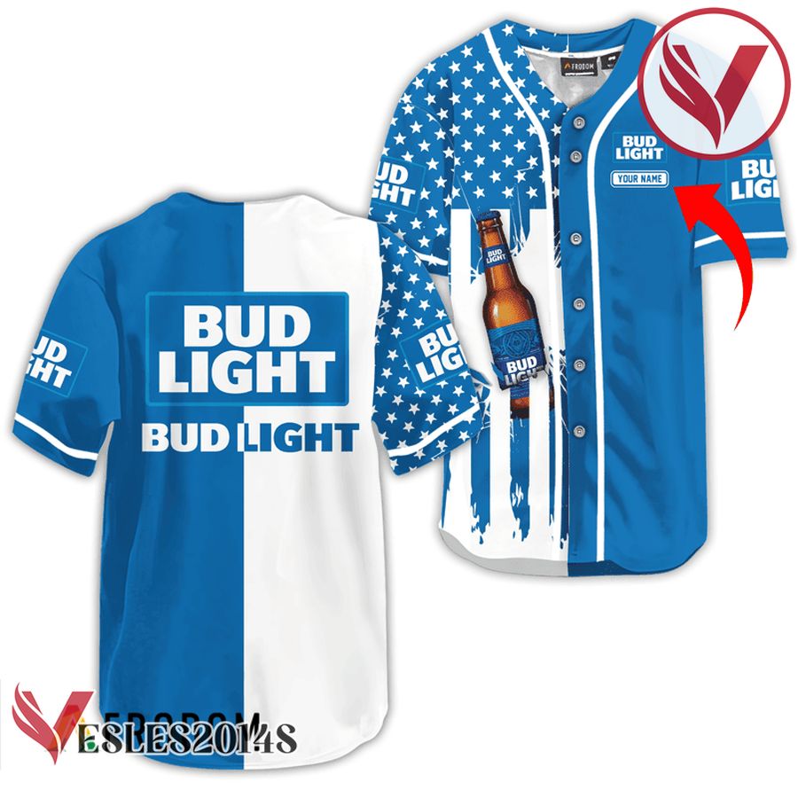 Personalized Bud Light American Flag Baseball Jersey, Perfect Gifts For Fans - Vesles2014S