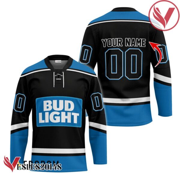 Personalized Bud Light Black And Blue Hockey Jersey - Vesles2014S