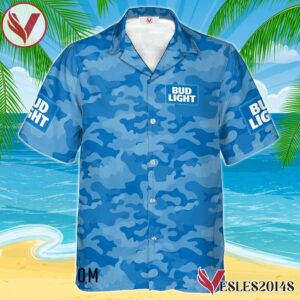 Personalized Bud Light Blue Camouflage Hawaiian Shirt, Best Summer Gifts For Fans - Vesles2014S 1