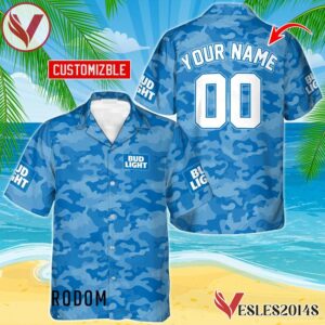 Personalized Bud Light Blue Camouflage Hawaiian Shirt, Best Summer Gifts For Fans - Vesles2014S
