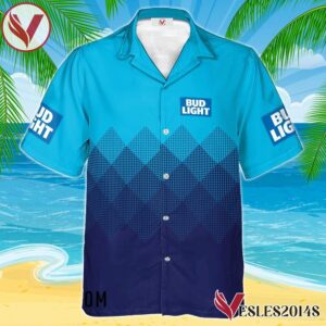 Personalized Bud Light Blue Halftone Hawaiian Shirt, Best Summer Gifts For Fans - Vesles2014S 1