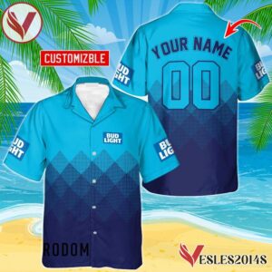 Personalized Bud Light Blue Halftone Hawaiian Shirt, Best Summer Gifts For Fans - Vesles2014S