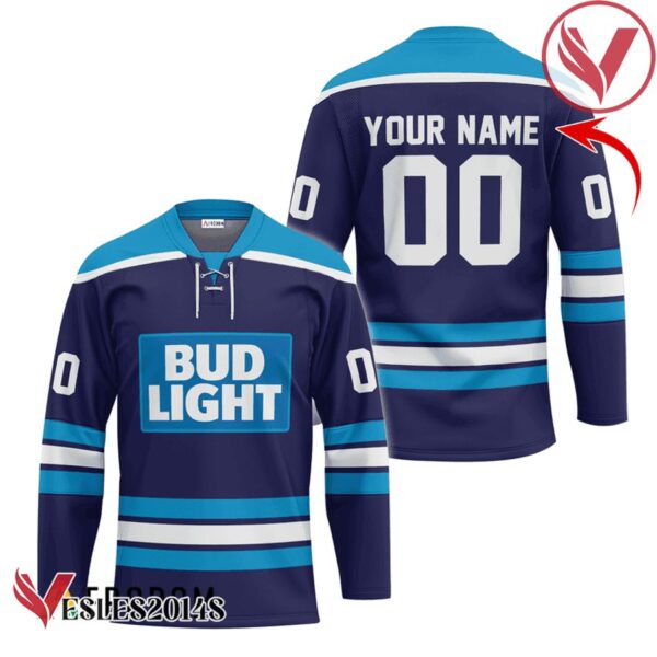 Personalized Bud Light Blue Hockey Jersey - Vesles2014S