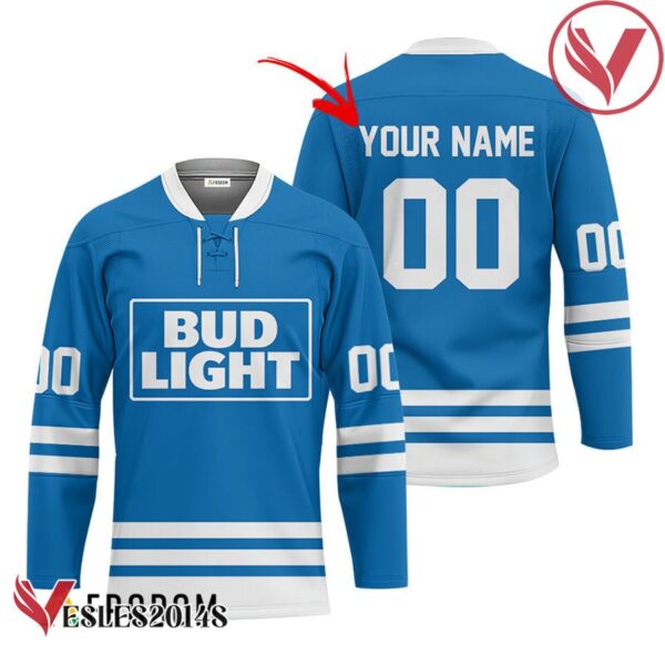 Personalized Bud Light Blue Retro Hockey Jersey - Vesles2014S