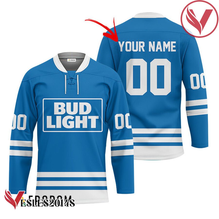 Personalized Bud Light Blue Retro Hockey Jersey - Vesles2014S