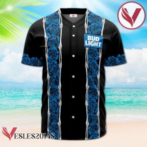 Personalized Bud Light Blue Skeleton Rose Baseball Jersey, Perfect Gifts For Fans - Vesles2014S 2