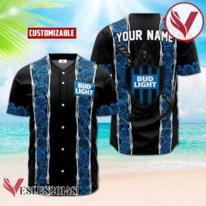 Personalized Bud Light Blue Skeleton Rose Baseball Jersey, Perfect Gifts For Fans - Vesles2014S
