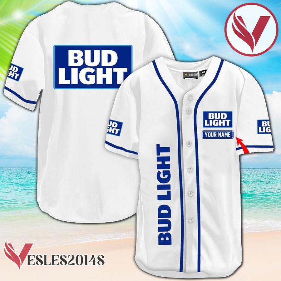 Personalized Bud Light White Basic Baseball Jersey, Perfect Gifts For Fans - Vesles2014S