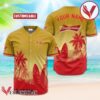 Personalized Budweiser Beer Palm Tree Surfboard Baseball Jersey, Perfect Gifts For Fans - Vesles2014S