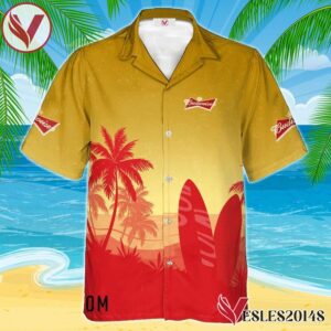 Personalized Budweiser Beer Palm Tree Surfboard Hawaiian Shirt, Best Summer Gifts For Fans - Vesles2014S 1