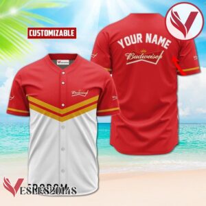 Personalized Budweiser Beer Red And White Baseball Jersey, Perfect Gifts For Fans - Vesles2014S