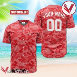 Personalized Budweiser Beer Red Camouflage Baseball Jersey, Perfect Gifts For Fans - Vesles2014S