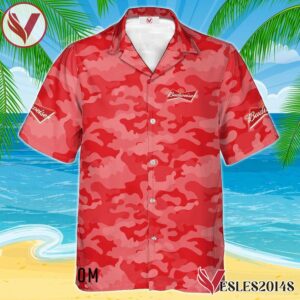 Personalized Budweiser Beer Red Camouflage Hawaiian Shirt, Best Summer Gifts For Fans - Vesles2014S 1