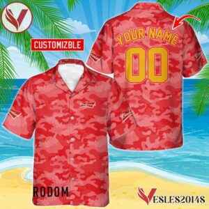 Personalized Budweiser Beer Red Camouflage Hawaiian Shirt, Best Summer Gifts For Fans - Vesles2014S