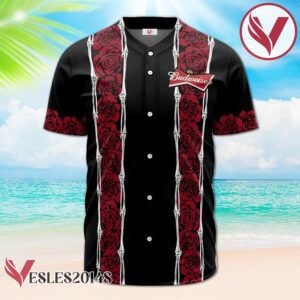 Personalized Budweiser Beer Red Skeleton Rose Baseball Jersey, Perfect Gifts For Fans - Vesles2014S 2