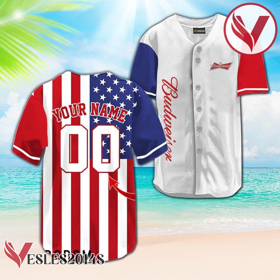 Personalized Budweiser Beer USA Flag Fourth Of July Baseball Jersey, Perfect Gifts For Fans - Vesles2014S