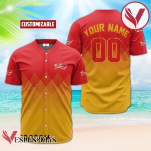 Personalized Budweiser Beer Yellow And Red Halftone Baseball Jersey, Perfect Gifts For Fans - Vesles2014S