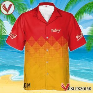 Personalized Budweiser Beer Yellow And Red Halftone Hawaiian Shirt, Best Summer Gifts For Fans - Vesles2014S 1