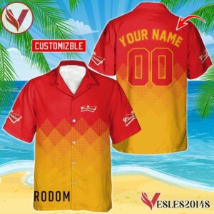 Personalized Budweiser Beer Yellow And Red Halftone Hawaiian Shirt, Best Summer Gifts For Fans - Vesles2014S