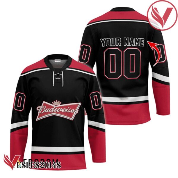Personalized Budweiser Black And Red Hockey Jersey - Vesles2014S