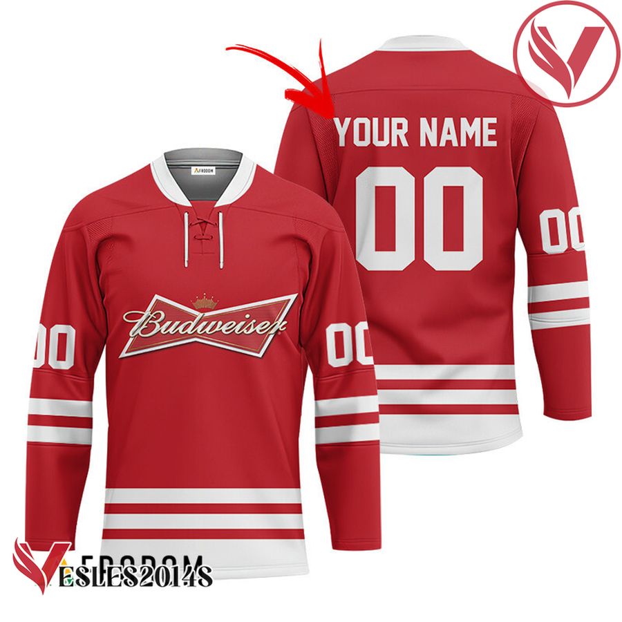 Personalized Budweiser Red Retro Hockey Jersey - Vesles2014S