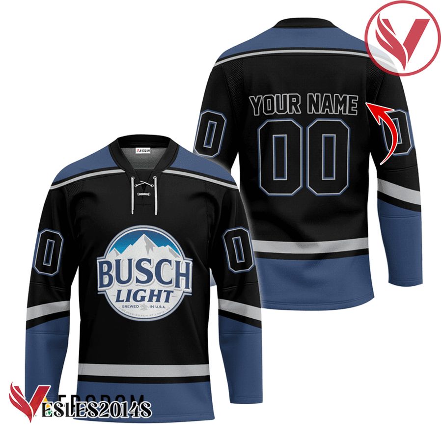 Personalized Busch Light Black And Blue Hockey Jersey - Vesles2014S